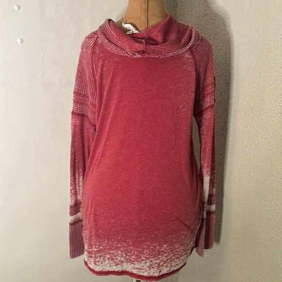 Others Follow Red Burnout Waffle Knit High Low Long Sleeve Hoodie Size M  Skater - Picture 2 of 13
